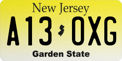 NJ license plate A13OXG