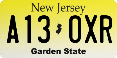 NJ license plate A13OXR