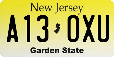 NJ license plate A13OXU