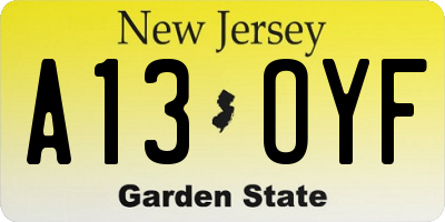 NJ license plate A13OYF
