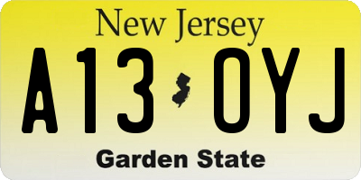 NJ license plate A13OYJ