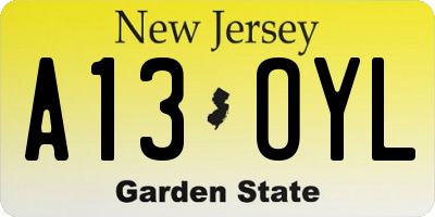 NJ license plate A13OYL