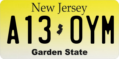 NJ license plate A13OYM