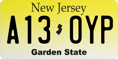 NJ license plate A13OYP