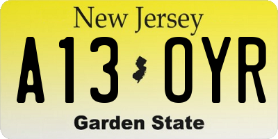 NJ license plate A13OYR
