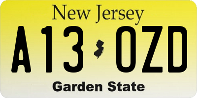 NJ license plate A13OZD