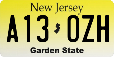 NJ license plate A13OZH