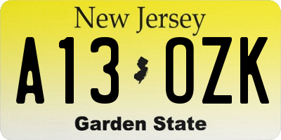 NJ license plate A13OZK