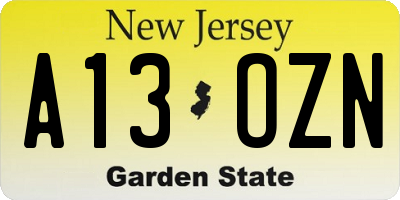 NJ license plate A13OZN