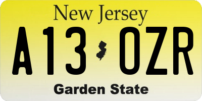 NJ license plate A13OZR
