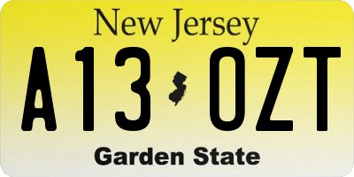 NJ license plate A13OZT