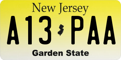 NJ license plate A13PAA