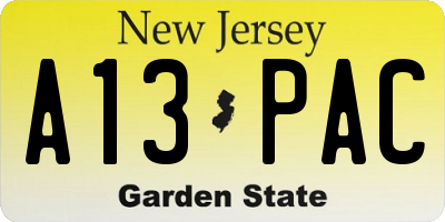 NJ license plate A13PAC