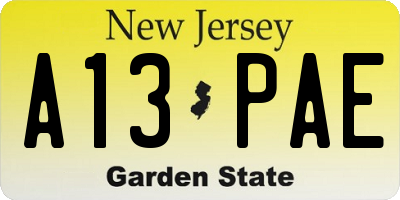 NJ license plate A13PAE