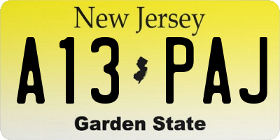 NJ license plate A13PAJ