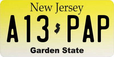 NJ license plate A13PAP