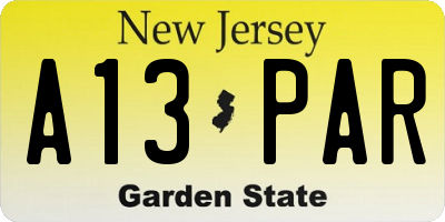 NJ license plate A13PAR