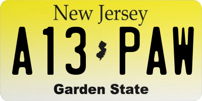 NJ license plate A13PAW