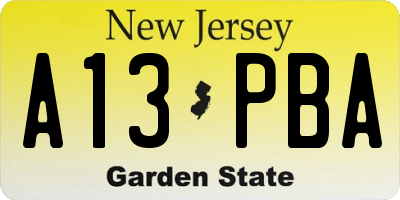 NJ license plate A13PBA