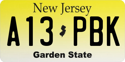 NJ license plate A13PBK