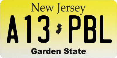 NJ license plate A13PBL
