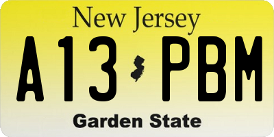 NJ license plate A13PBM