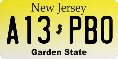 NJ license plate A13PBO