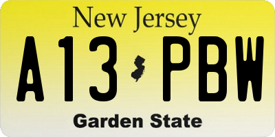 NJ license plate A13PBW
