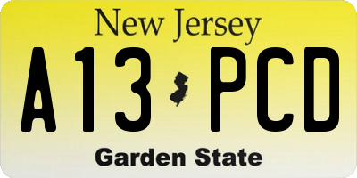 NJ license plate A13PCD