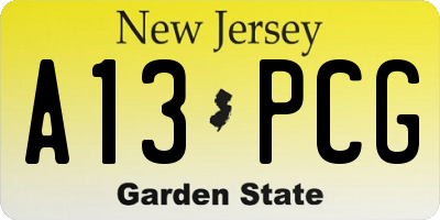 NJ license plate A13PCG