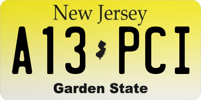 NJ license plate A13PCI