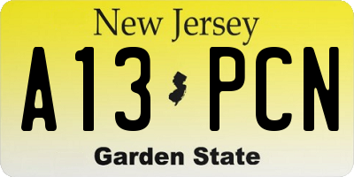 NJ license plate A13PCN