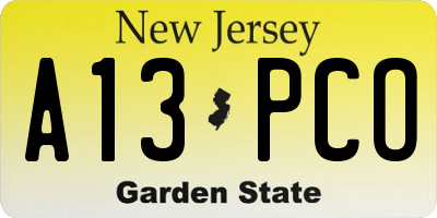 NJ license plate A13PCO