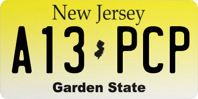 NJ license plate A13PCP
