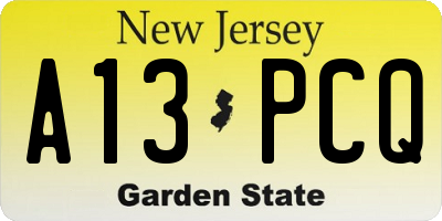 NJ license plate A13PCQ