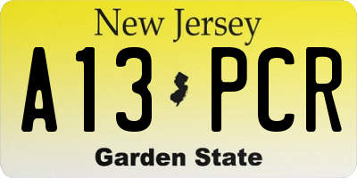 NJ license plate A13PCR