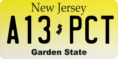 NJ license plate A13PCT