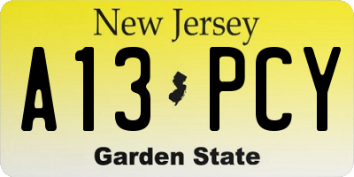 NJ license plate A13PCY
