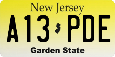 NJ license plate A13PDE
