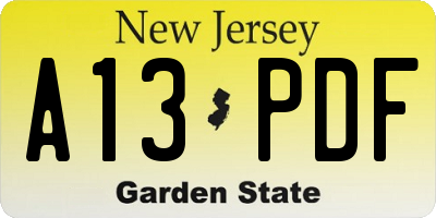 NJ license plate A13PDF