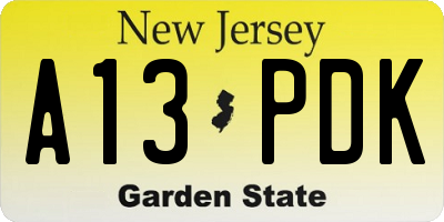 NJ license plate A13PDK