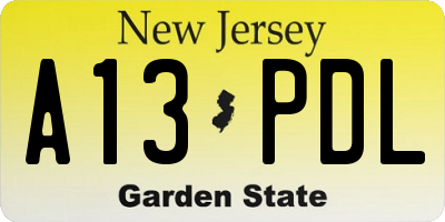 NJ license plate A13PDL