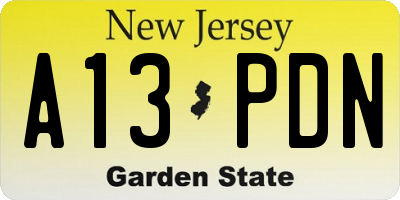 NJ license plate A13PDN