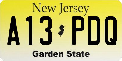 NJ license plate A13PDQ
