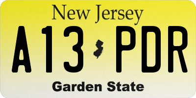 NJ license plate A13PDR