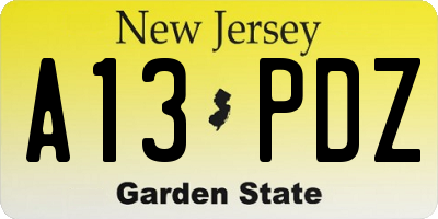 NJ license plate A13PDZ