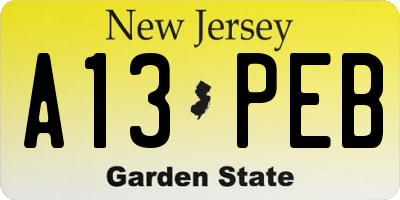 NJ license plate A13PEB