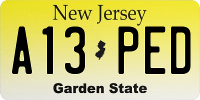 NJ license plate A13PED