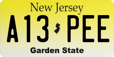 NJ license plate A13PEE