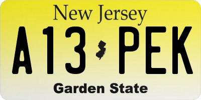 NJ license plate A13PEK
